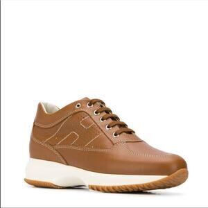 Permanent Collection HOGAN logo light brown sneakers leather rubber sole